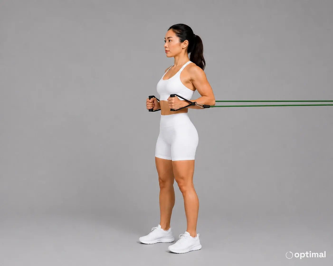 Band chest press start position with hands at chest level