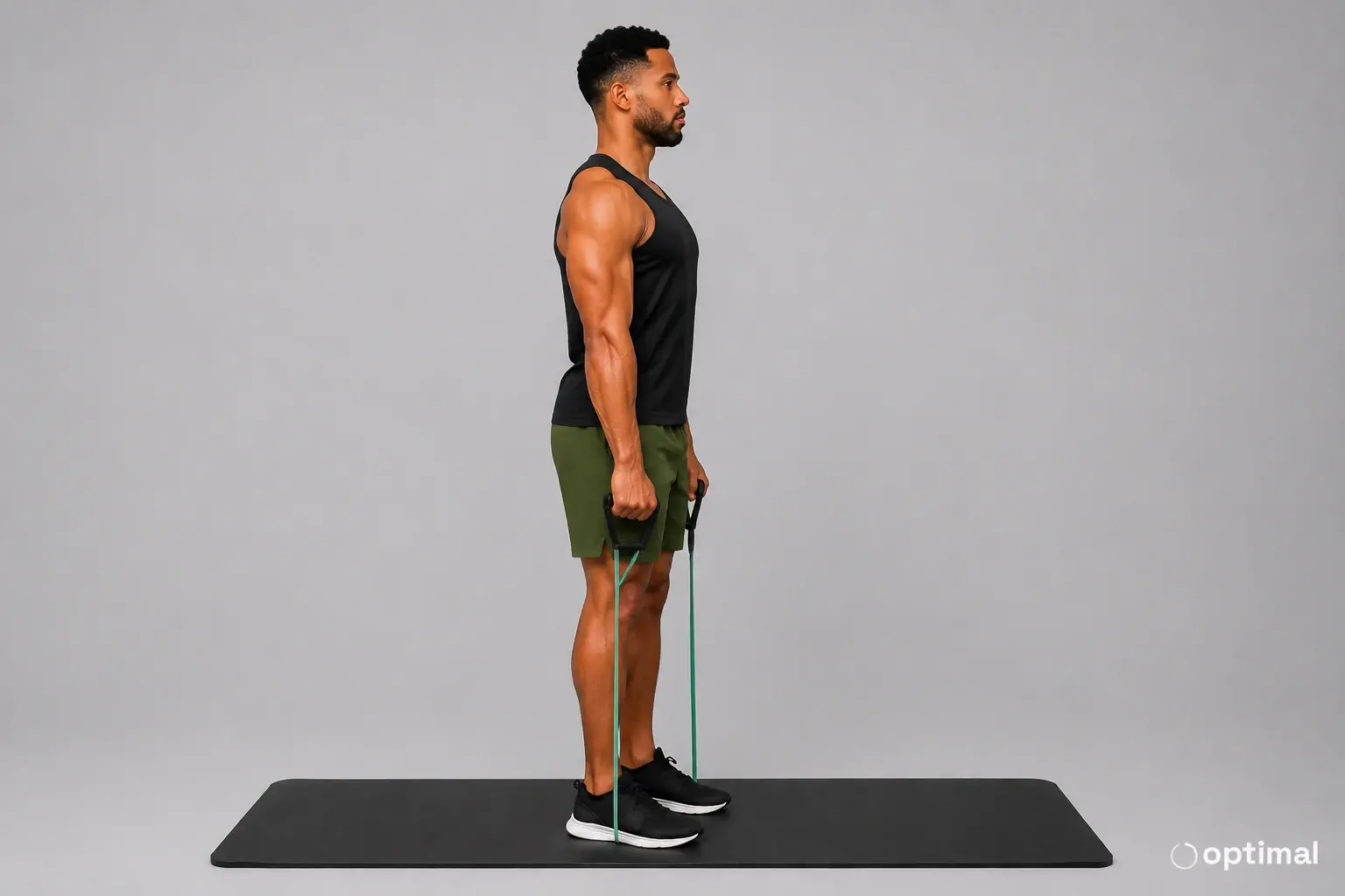 Band deadlift standing position with hips extended