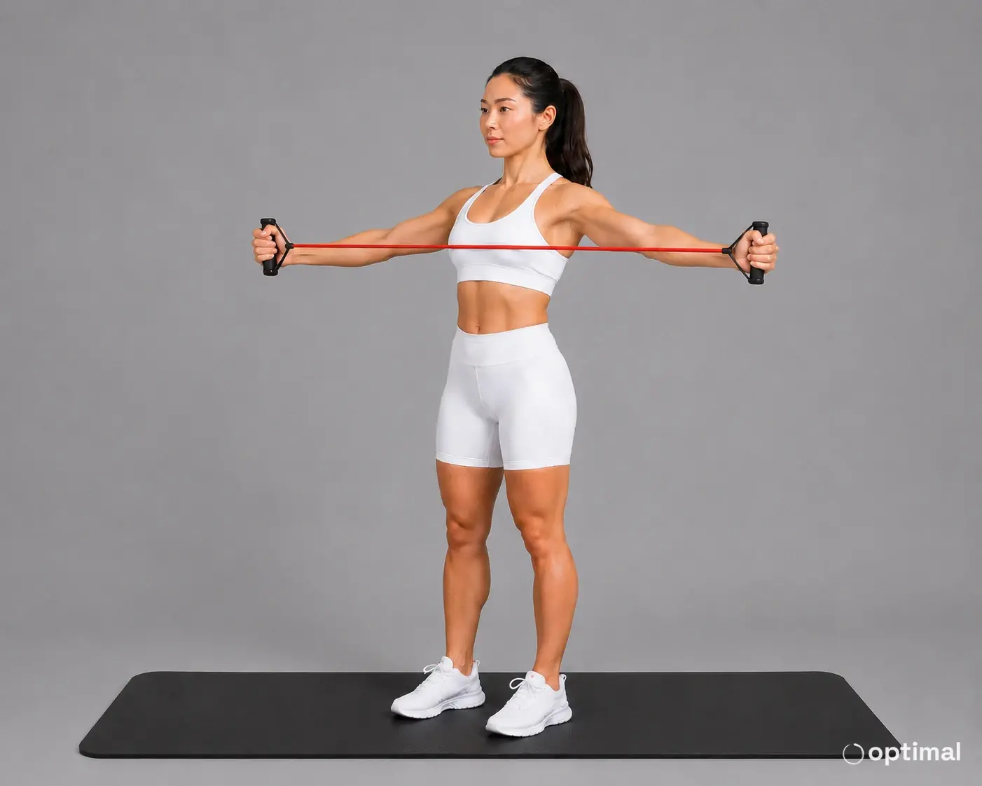 Band pull apart end position with the band pulled toward the chest