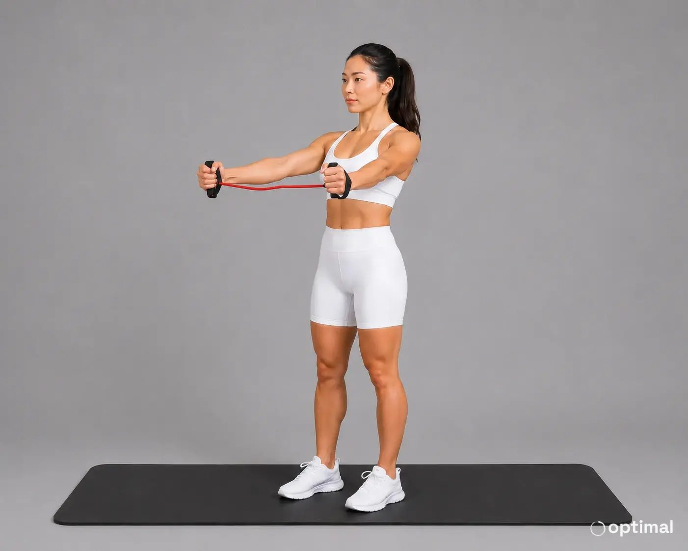 Band pull apart start position with arms extended forward at shoulder height