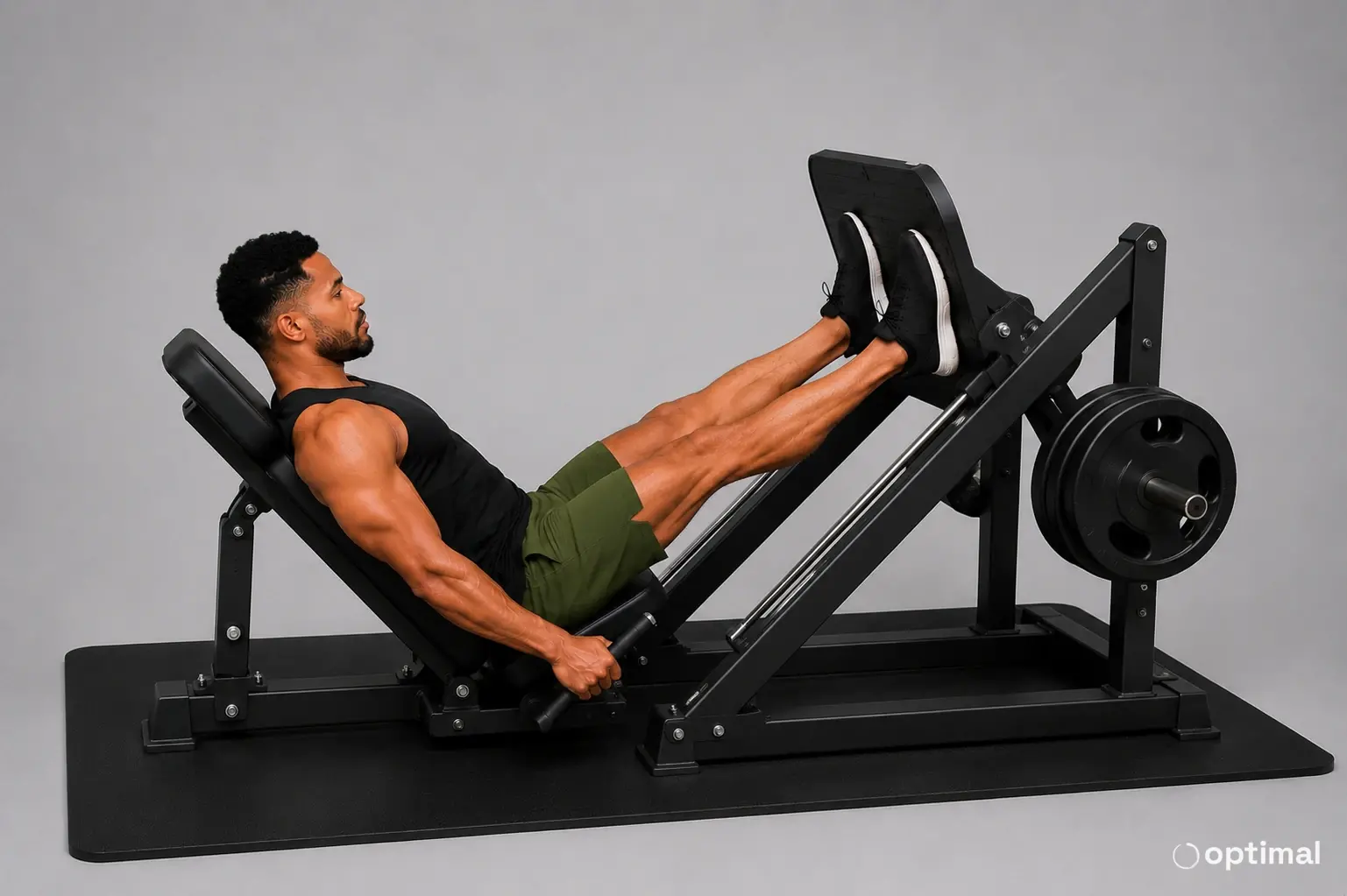 Leg press end position with legs extended without locking the knees