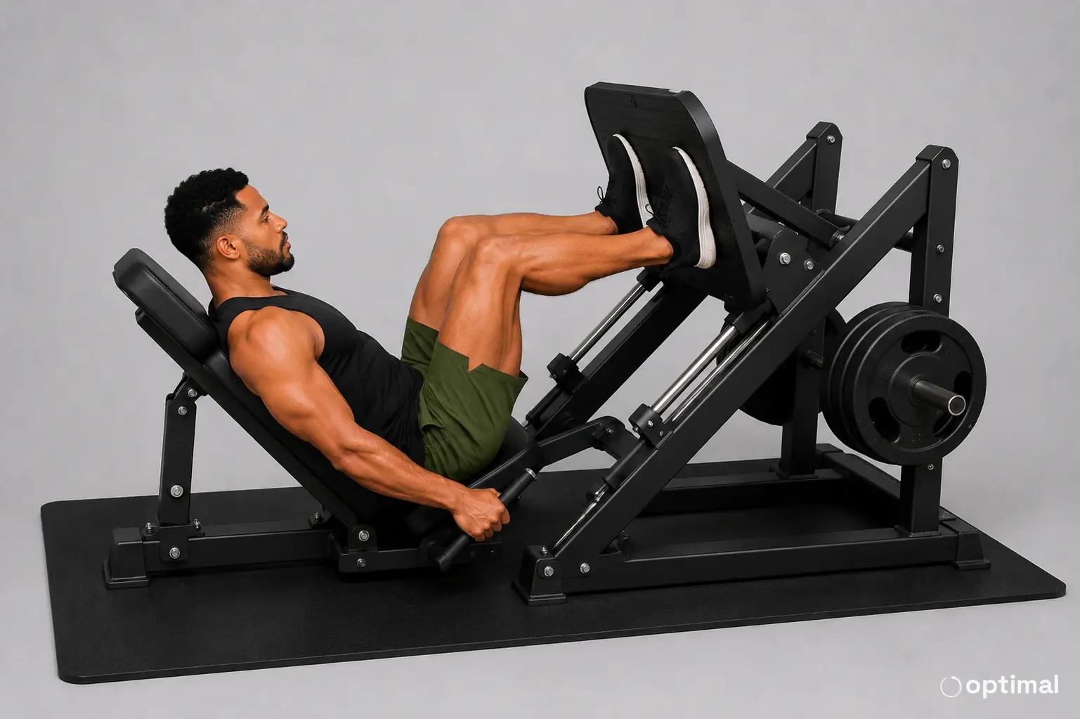 Leg press start position with knees bent on the machine